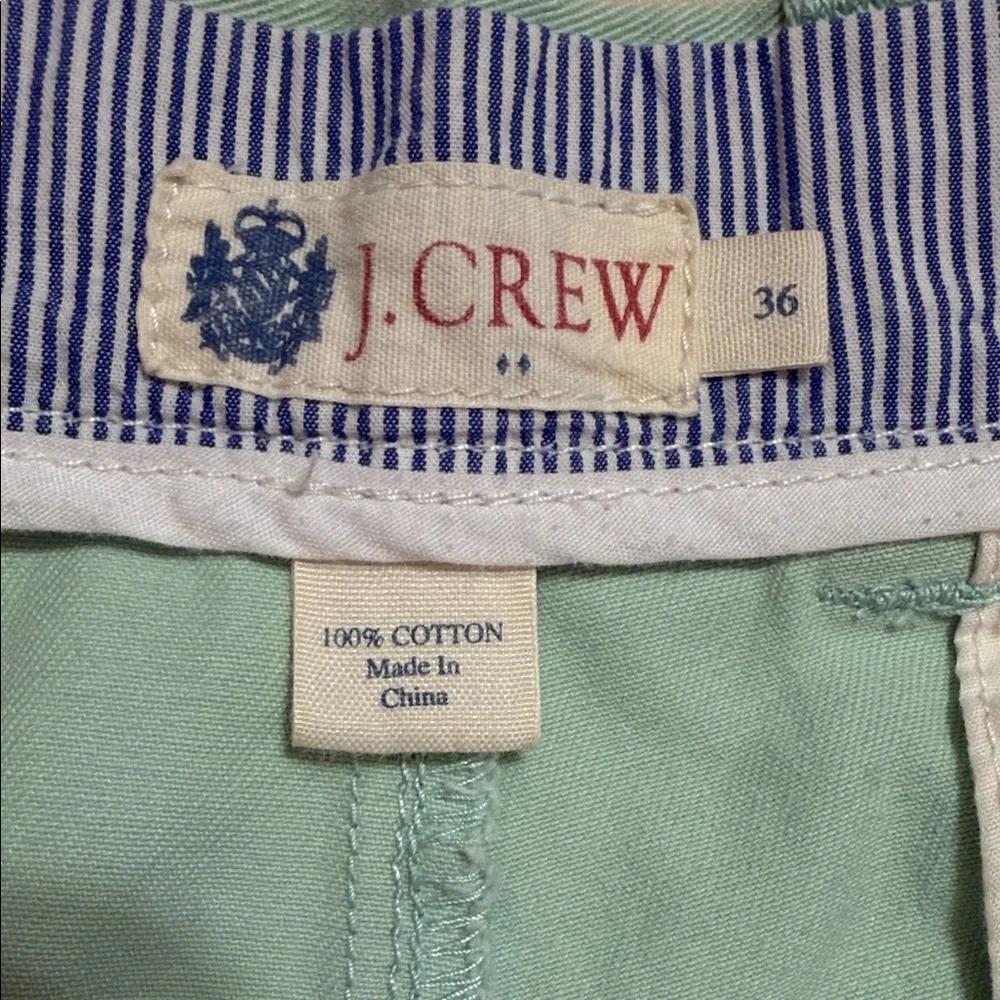 J. Crew Men's Pastel Green Flat-Front Cotton Chino 9” Shorts, Size 36.
